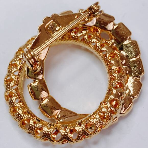 VTG Mid Century Gold Tone Purple Prong Set Rhinestone Wreath Brooch 1960s Pin - Picture 7 of 8